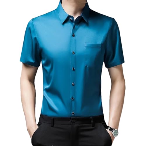 Chemise d'été fluide bleu lac XXL à boutons et manches courtes légères