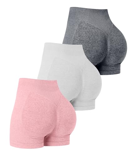 OVESPORT 3 Pack Women's Seamless Workout Shorts High Waisted Scrunch Butt Lifting Gym Booty Yoga Short Pants