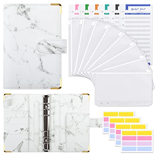 KONVINIT Budget Binder A6 Ringbuch Budget Planner mit Geldumschläge,Budgetbogen,Etiketten,Budget Organizer für Geld,Geldumschläge Organizer für Anfänger,white Cover