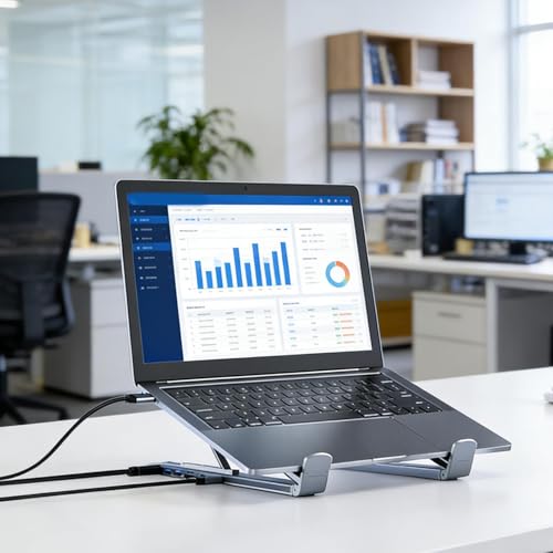 Soporte para computadora portátil plegable con puertos USB y base de transmisión de datos 3