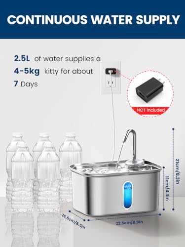 Petlipo Stainless-Steel Cat Water Fountain 85oz with 6-Layer Filtration — view 4