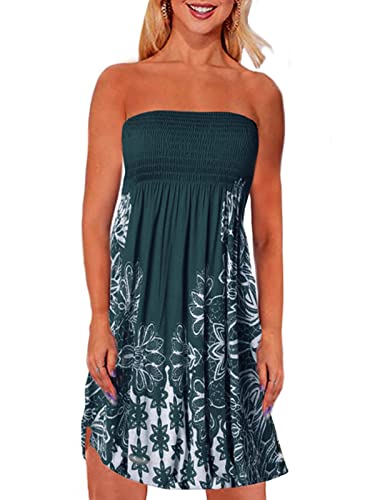 Image of Zyyfly Tube Top Dress Women Summer Beach Coverup Stretch Smocked Strapless Dress