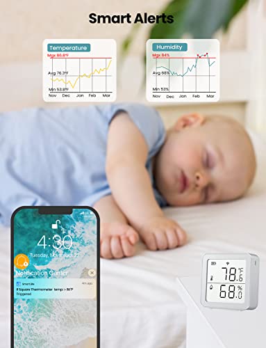 Lsenlty Upgraded Wifi Thermometer Hygrometer, Smart Humidity Temperature Sensor With App Notification Alert, Fast Response & 90 Days Battery Lifespan Humidity Sensor For Home(Only Supports 2.4G Wifi) #TOP4