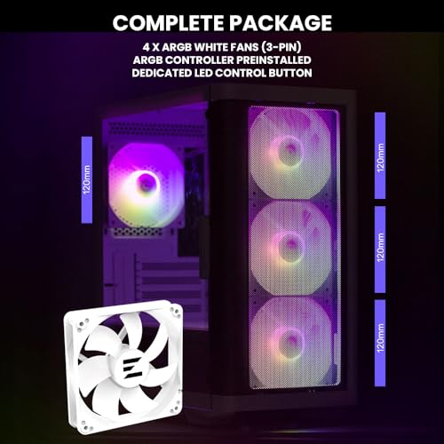 Image of Zalman M4 ARGB Gaming PC Case - 4 x 120mm Addressable RGB Fans Pre-Installed - Swing Door Tempered Glass Side Panel - Mini Tower (Micro ATX, Mini-ITX), White