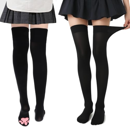 Lusofie Cat Paw Oberschenkelhohe Socken Overknees Kawaii 3D Katzen Socken Cosplay Strümpfe Damen Niedliches Katzenpfoten Pad Socken Kostüm Cat Overknees Geeignet für Damen und Mädchen zum Rollenspiel