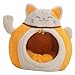 Leefasy Lucky Cat Pet House Pet Bed Gifts Soft Accessory Warm PP Cottons Anti Slip Bottom Convenient Versatile with Shelter, Yellow L