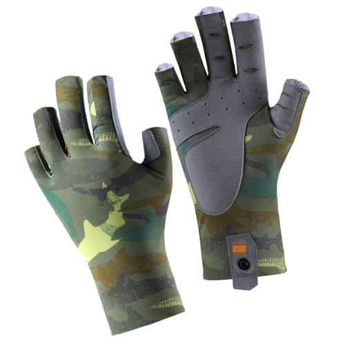 keynoyin Men's Outdoor Breathable Non-Slip Half-Finger Sports Gloves, wear-Resistant Fishing Equipment Fishing gloves-308 Camouflage Green-L