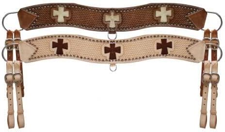 Showman Basketweave Tooled Tripping Collar w/Cross Cut-Outs & Cowhide