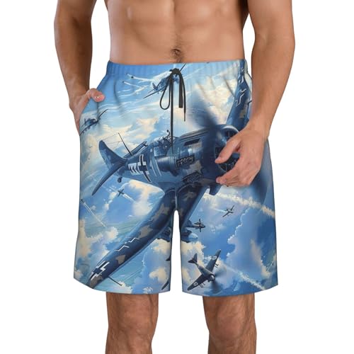Men's Quick Dry Swim Shorts Fighter Aircraft World War Ii Military Plane Vintage Beach Trunks with Pockets
