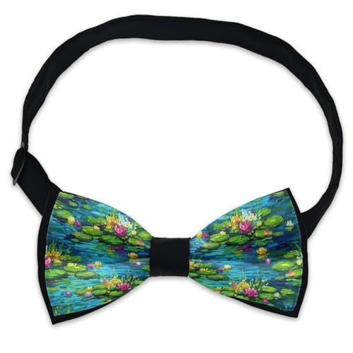 WUXEKZO Men's Boys Fashion Water Lilies Painting Pre-Tied Bow Ties, Adjustable Neck Band Creative Bow Ties for Holiday Party, New Year, Suit
