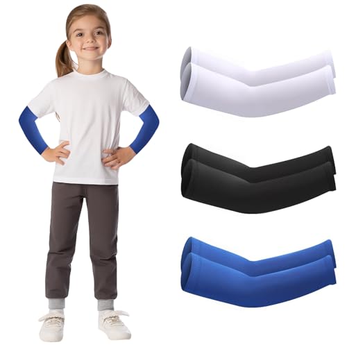 3Pairs Arm Sleeves for Kids, Thinly Sun Protection Sleeves for Football, Basketball, Baseball Youth Boy Girl Sports
