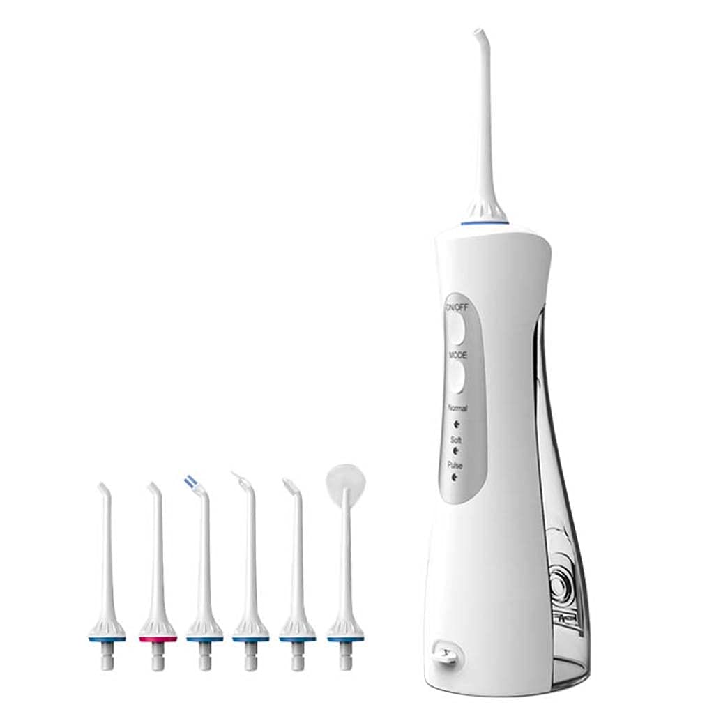TJH Flosser de Agua inalámbrico de 3 Modos Irrigador bucal Dental, IPX7 Impermeable 170ML Flosser de Agua protable y Recargable con 6 Puntas de Chorro para el Cuidado de Viajes, hogar y Puentes