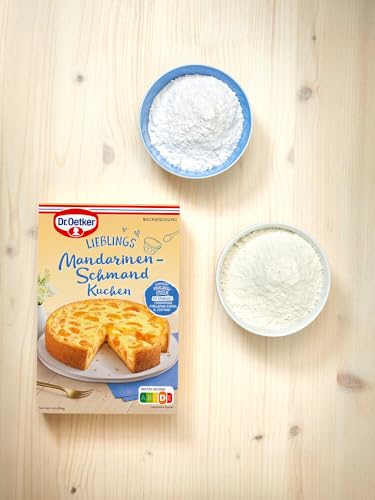 Dr. Oetker Mandarinen-Schmand Kuchen, 4 x 460 g, Backmischung für Schmand-Kuchen mit fruchtig-frischem Geschmack, einfache Zubereitung & gelingsicheres Backen