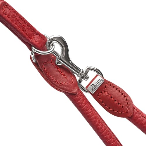 Hunter Verstellbare Hundeführleine Round & Soft Love, Farbe: rot, weiches Rindnappaleder, rundgelegt, 3-fache Verstellmöglichkeit, eingenähtes Herz, Handarbeit, Made in Germany, Größe: 6/200