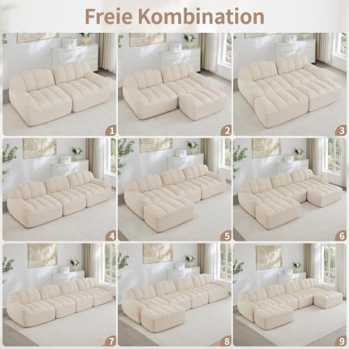 Modulares Ecksofa 2-Sitzer mit Ottomane, L-Form Boneless Couch, Tiefe Sitzkissen, Wohnzimmer, kein Aufbau