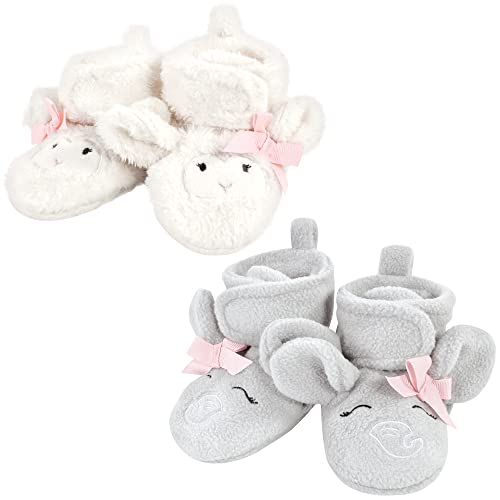 Hudson Baby baby girls Hudson Unisex Animal Fleece Booties 2-pack, Gray Elephant Lamb, 0-6 Months Socks, Gray Elephant Lamb, Months US