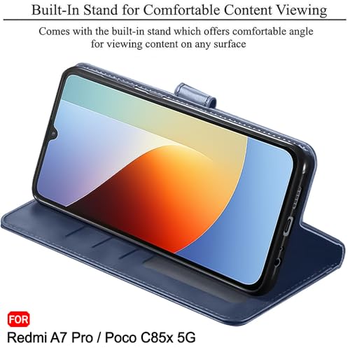 Image of TheGiftKart Flip Back Cover Case for Mi Redmi A7 Pro /Poco C85x 5G / C81 | Dual-Color Leather Finish | Inbuilt Stand & Pockets | Wallet Style Flip Back Cover Case (Faux Leather, Blue & Sky)