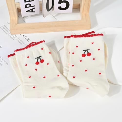 Women's Cute Crew Socks, Casual Athletic Cotton Bowknot Cherry Calf Novelty Socks for Women3