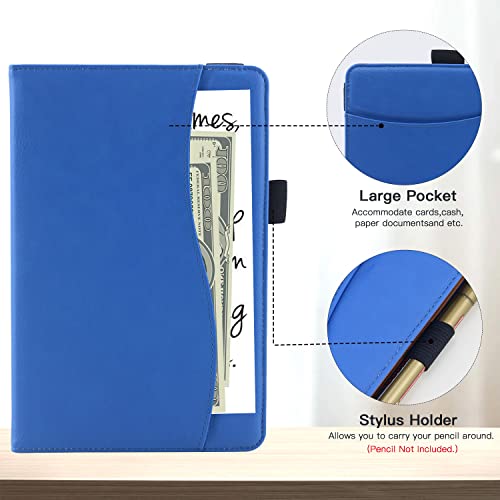 6 7 8 Inch Universal Tablet Case Folio Leather Stand Shell Case with Adjustable Angle Band and Pouch for Documents Cards and Pen Holder (Blue) - Image 3