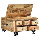 vidaXL Raues Mangoholz Couchtisch mit 5 Schubladen 1 Staufach Vintage Beistelltisch Wohnzimmertisch Kaffeetisch Sofatisch 70x70x40cm - 5