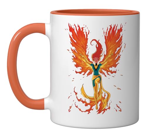 Marvel X-Men Jean Grey Phoenix Cosmic Flames Ceramic Mug, Orange/White