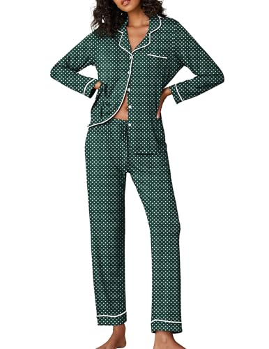 Image of Ekouaer Pajamas Women's Long Sleeve Sleepwear Soft Button Down Loungewear Pjs Lounge Set Nightwear XS-XXL