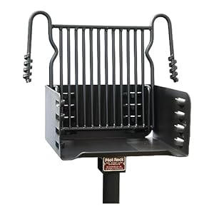 Pilot rock park style heavy duty steel outdoor bbq charcoal grill with cooking grate and 360 degree swivel post for camping or backyard black  urban country home decor