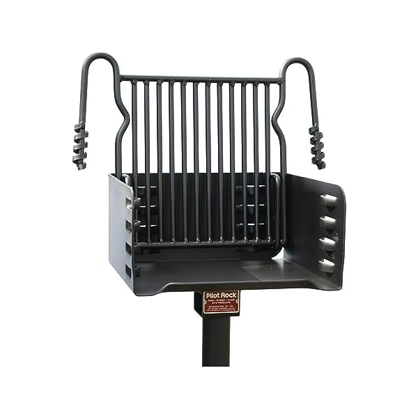 Pilot rock park style heavy duty steel outdoor bbq charcoal grill with cooking grate and 360 degree swivel post for camping or backyard black  urban country home decor