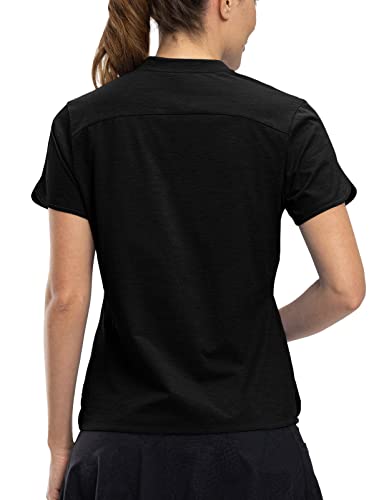 Rdruko Women's Golf Polo Shirts Short Sleeve Dry Fit V Neck Tennis Tops Upf 50+ Athletic Workout Collarless T Shirts, Black, Xl #TOP6