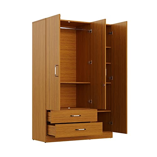 Image of Wakefit Wardrobe | 1 Year Warranty | Engineered Wood Almirah, Cupboard for Clothes Storage | 3 Door, 1 Drawer, 1 Hanging Space | Organza Plus - Natural Teak