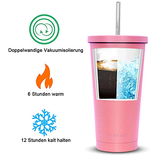 IROO Tazza con Cannuccia 600ml Acciaio