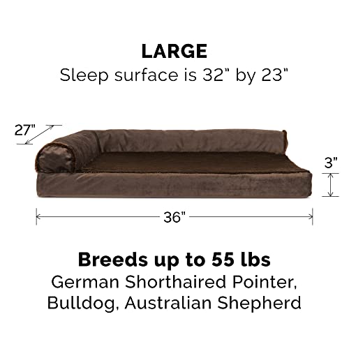 Image of Furhaven Cooling Gel Dog Bed for Large /Medium Dogs w / Removable Bolsters & Washable Cover, For Dogs Up to 55 lbs - Plush & Velvet L Shaped Chaise - Sable Brown, Large