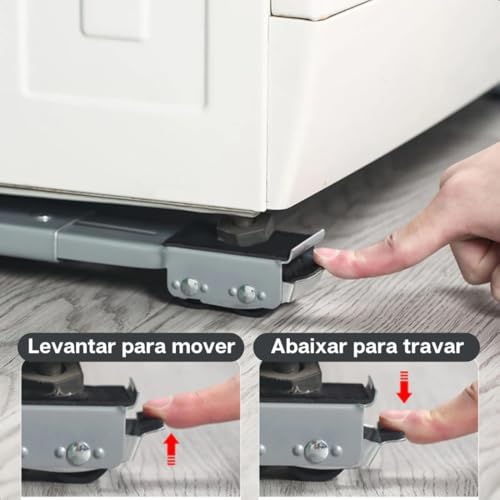 Suporte com Rodinhas Base Móvel Ajustável com trava para Eletrodomésticos Pesados até 200kg Geladeir