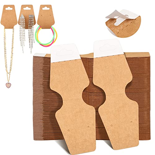 400 Jewelry Display Cards with Adhesive Kraft Paper Cards Necklaces, Keychains, Bracelet Display for Necklaces(Khaki)