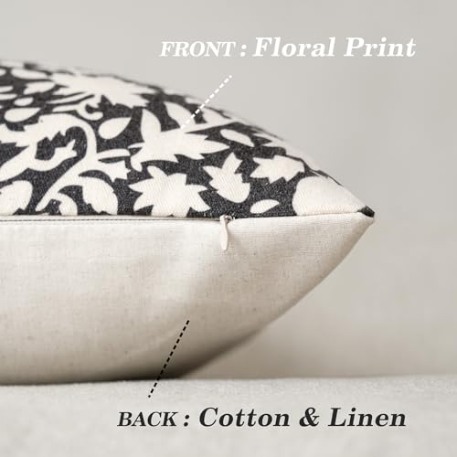 Image of Foindtower Set of 2 Decorative Neutral Floral Throw Pillow Covers Accent Farmhouse Cushion Covers Boho Vintage Pillowcase for Couch Sofa Bedroom Living Room Home Decor18x18 Inch,Black