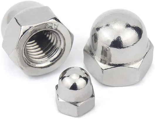 Dome Cap Nuts,Acorn Thread Hex Cap, 50pcs Acorn Cap Nut M3 M4 M5 M6 M8 M10 M12 M14 M16 M20 M24 304 Stainless Steel Black White Nylon Brass Cap Cover Dome Blind Nuts-M5 (30pcs),Brass ( Color : 304 Stai