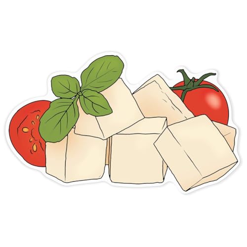Azeeda 'Feta Cheese, Tomato & Basil' White Premium Vinyl Decal Sticker – Waterproof, Durable & Easy to Apply - Ideal for Car Bumpers, Windows, Bins and More (DW00163726)