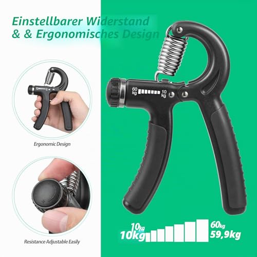 NIYIKOW Handtrainer Unterarmtrainer, Einstellbarer Widerstand 10-60kg, Grip Griffkraft Trainer, Fingertrainer, Hand Unterarm Trainingsgerät, Für Sportler und Wiederherstellung der Hand - Schwarz