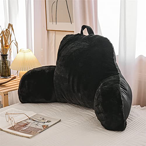Meeting Story Reading Pillow Bed Rest Pillow With Arms Rabbit Fur For Adults Teens Bed Back Incline Rest Sitting Up In Bed Sleeping Snoring Neck Pregnancy Lumbar Back Support Pillow (Black) #TOP24