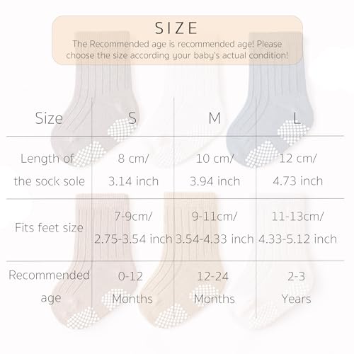 Toddler Socks Anti Slip Slipper Socks with Grips 6 Pairs Cotton Non Slip Ankle Infant Socks for Newborn Baby Girls/Boys 12-24 Months 6