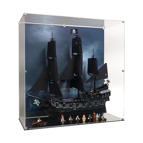Brickcessories Display Case Compatible with LEGO 10365 Captain Jack Sparrow Pirate Ship – Maritime UV Printed Background – Set Not Included