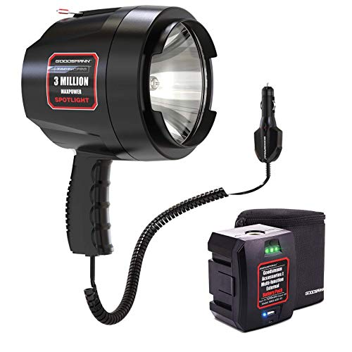 GOODSMANN Spotlight Portable light 1200 Lumen Halogen Handheld Flashlight 12V DC Lighting for Off-road Boat with GOODSMANN Multi-Function Replacement Battery