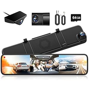 WOLFBOX G890 12″ 3 Channel Rear View Mirror Camera, 2K Triple Mirror Dash Cam, 4K UHD Dash Cam Mirror Front and Rear with Hardwire Kit, Touch Screen Backup Camera with Motion Detection, GPS&64GB Card