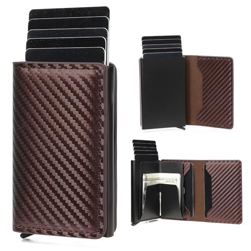 Mens Wallet Card Holder for Minimalist Front Pocket Wallet RFID Blocking Pop Up Aluminum Case Credit Card Wallet (Carbon)