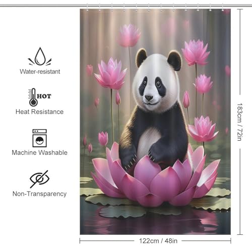 Rideau de douche panda imperméable 122x183cm en polyester lavable - 4