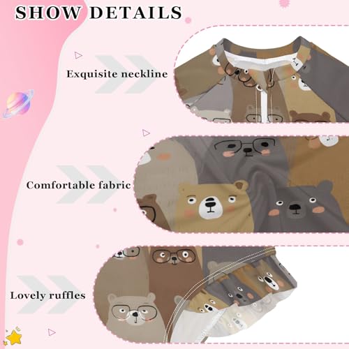 ALAZA Toddler Swimsuit Girl Bathing Suit Swimwear Rash Guard Bear Cute Brown Long Sleeve 3T4