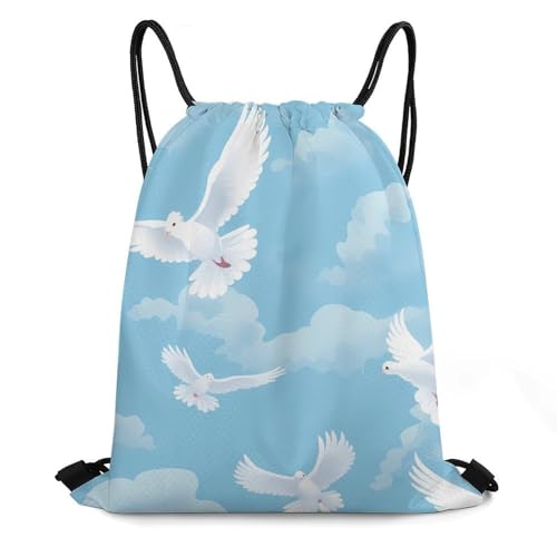 Cute White Dove Drawstring Backpack Durable Sport Gym Bags Daypack for Men Women 35 * 42cm