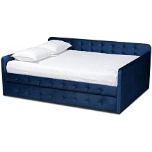 Baxton Studio Jona Navy Blue Velvet Upholstered Full Size Daybed with Trundle