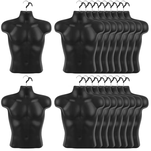 Lallisa 3 Pack Male Mannequin Torso Dress Form T-Shirt Display Half Mannequin Body Rounded Waist Hollow Back Body with Hanging Hook for Clothes Retail Display Suit Shows Photo Design Sewing (Black)