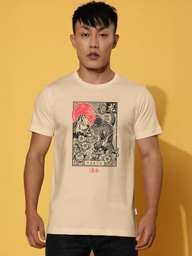 Image of Veirdo Regular Fit Half Sleeves Round Neck Arizona Typographic Printed Pure Cotton T-Shirt for Men (Colors: Green & Navy)
